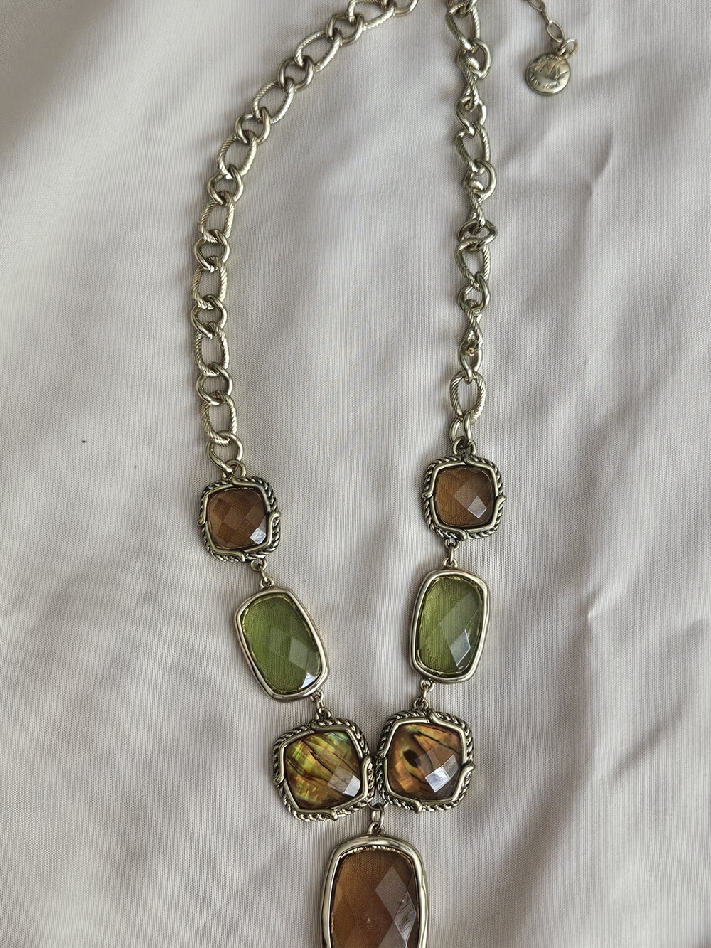 Vintage Gold-Tone Multi-Stone Necklace with Green and Brown Gemstones